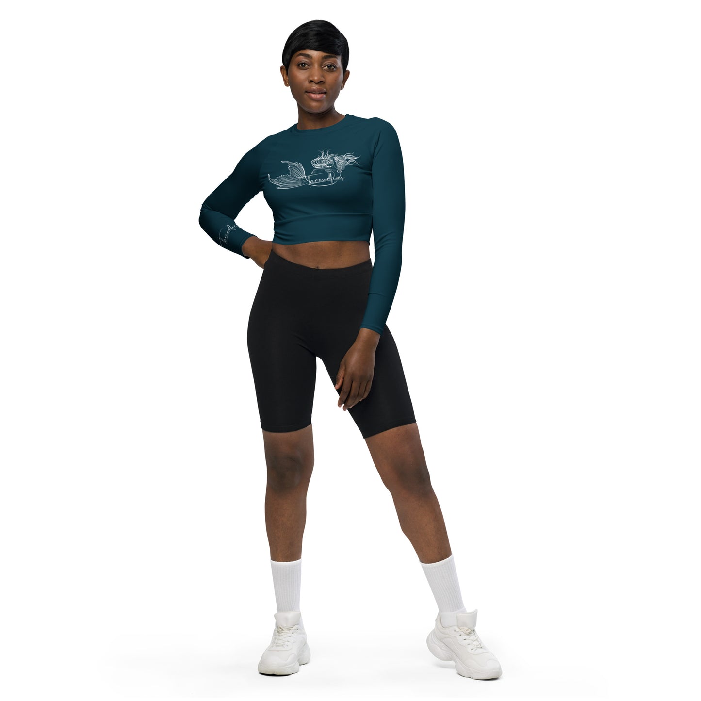 Threadfins long-sleeve crop top Deep Ocean Color